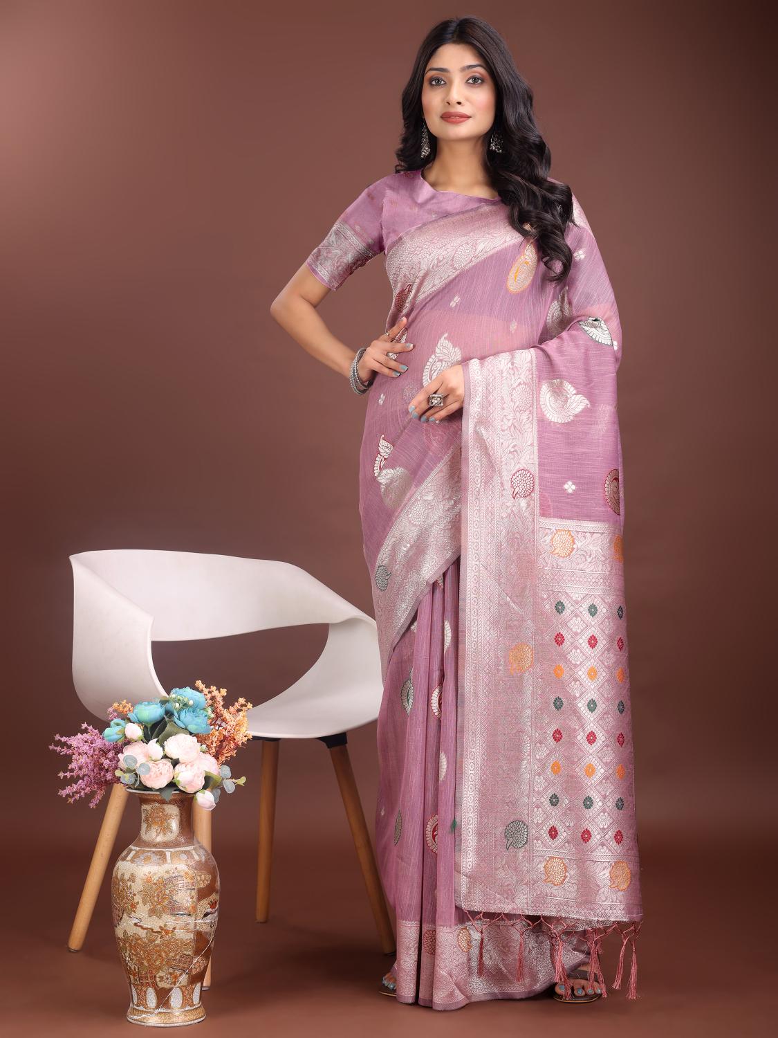 BULBUL by SHREE SHYAM FASHION fancy designer LINEN COTTON  fabric saree wholesale with Fancy latkan