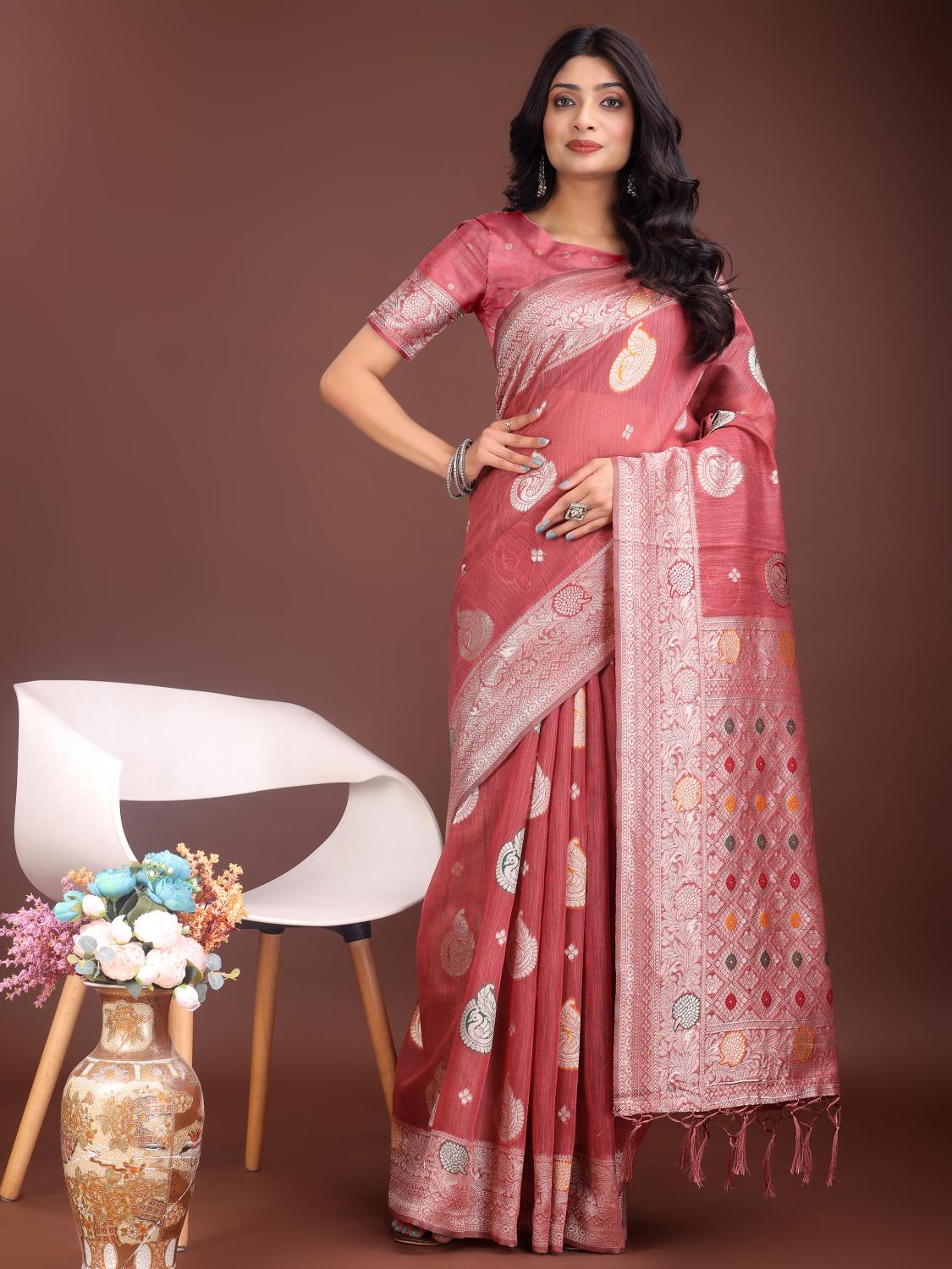 BULBUL by SHREE SHYAM FASHION fancy designer LINEN COTTON  fabric saree wholesale with Fancy latkan