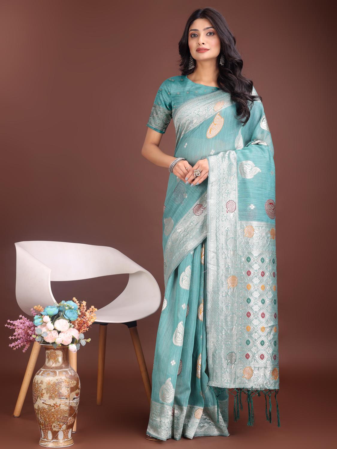 BULBUL by SHREE SHYAM FASHION fancy designer LINEN COTTON  fabric saree wholesale with Fancy latkan