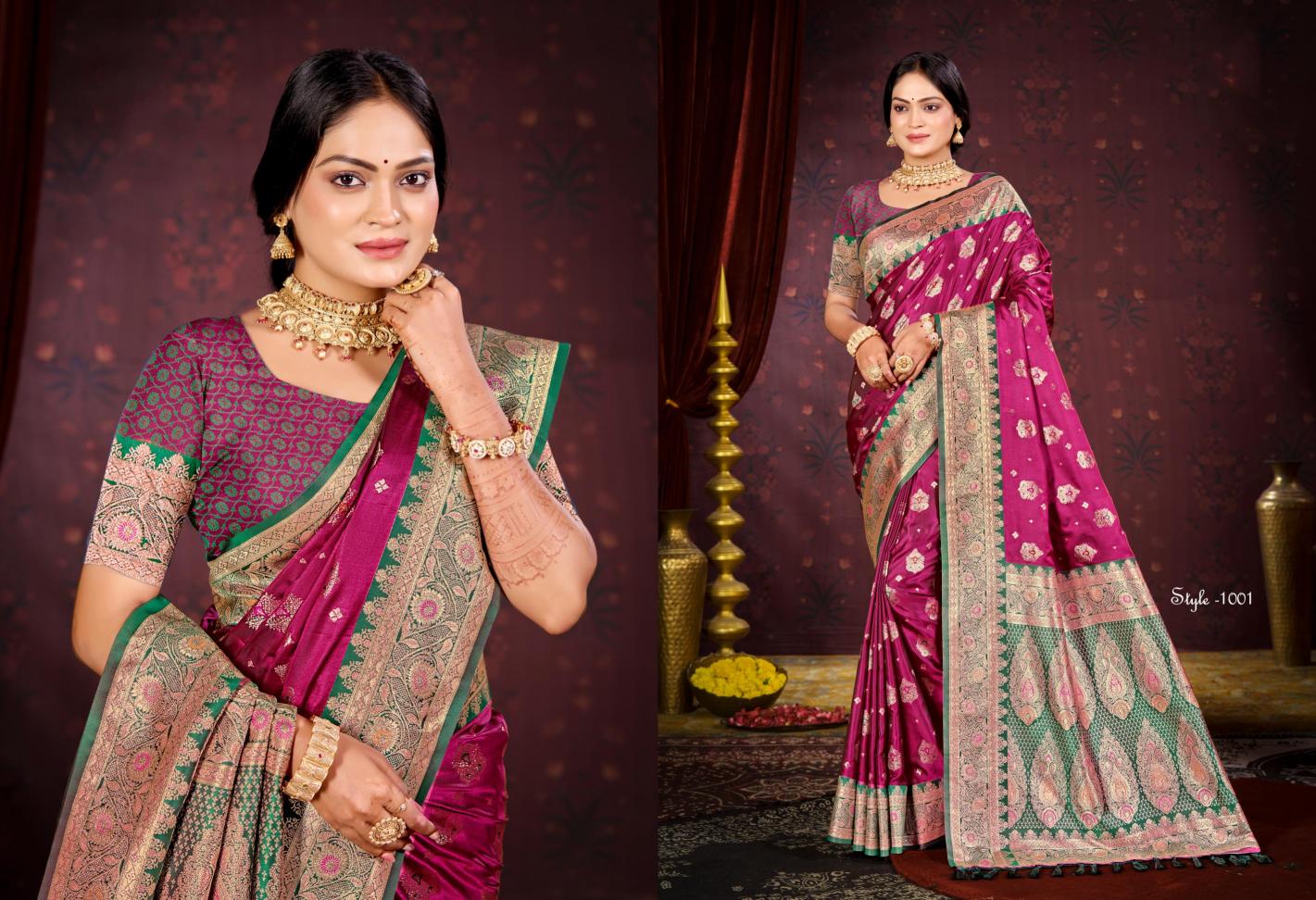 Bunawat - Plazma Satan 06 Sangam Prints SATIN SILK Woven Work Traditional Saree