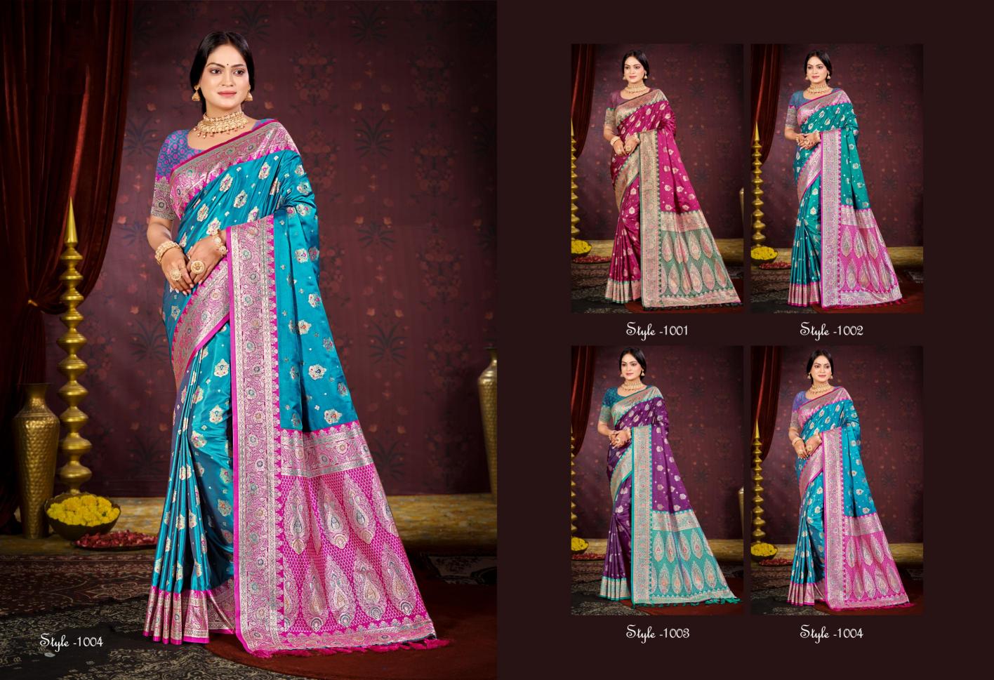 Bunawat - Plazma Satan 06 Sangam Prints SATIN SILK Woven Work Traditional Saree