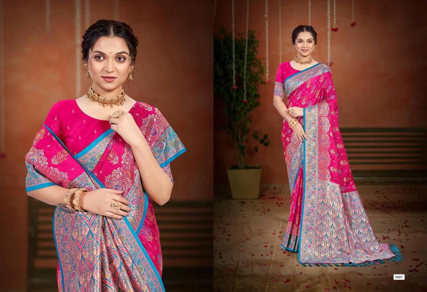 Bunawat - Surmai Satan 02 Sangam Prints Satin Silk Woven Work Traditional Saree