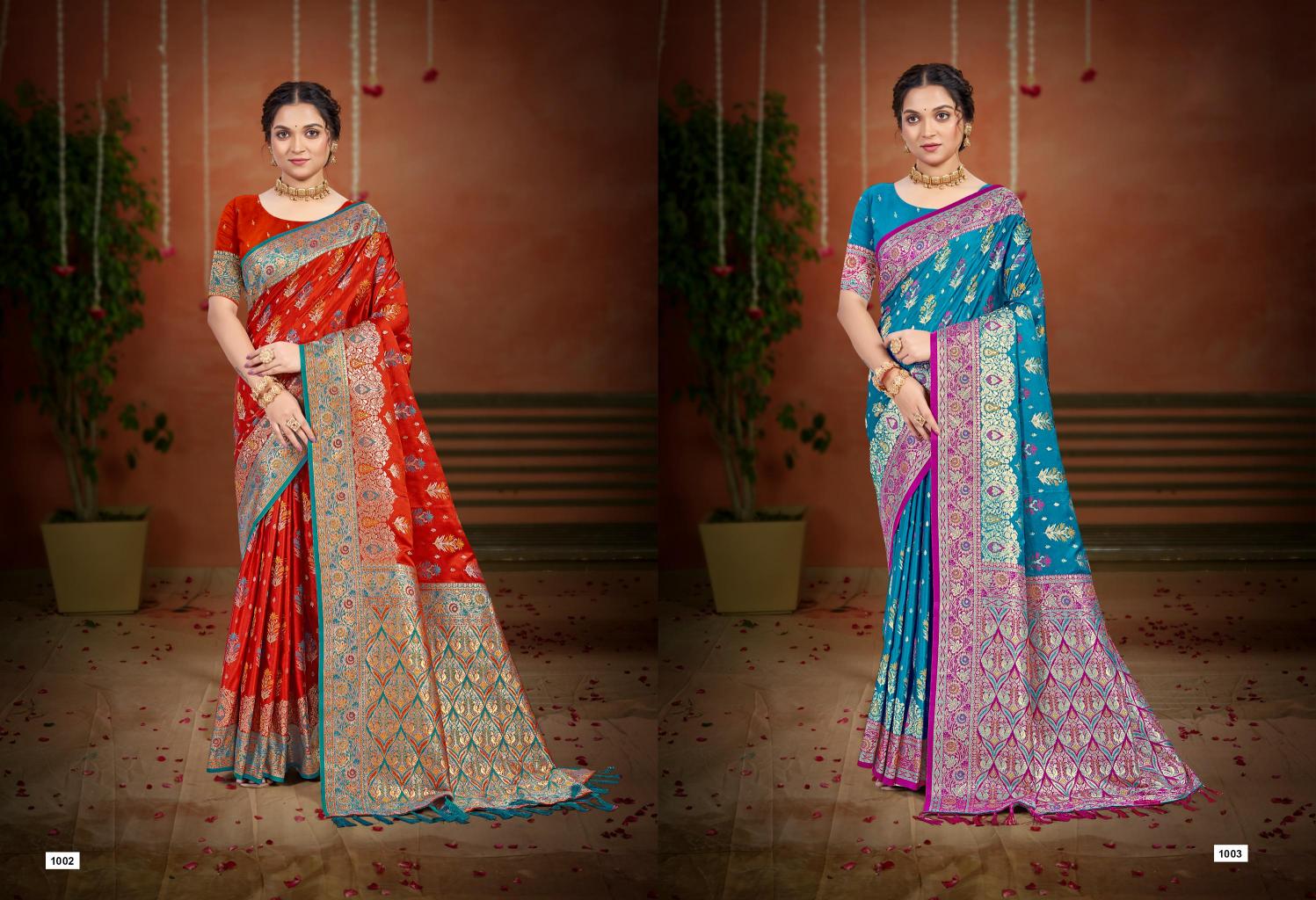 Bunawat - Surmai Satan 02 Sangam Prints Satin Silk Woven Work Traditional Saree