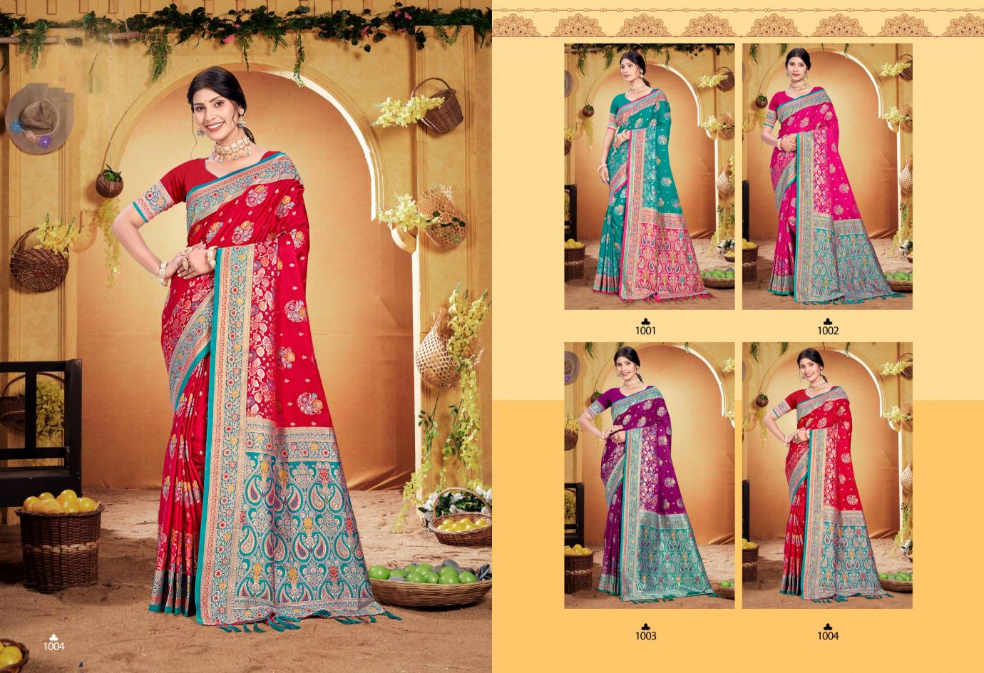 Bunawat - Surmai Satan 03 Sangam Prints Satin Silk Woven Work Traditional Saree