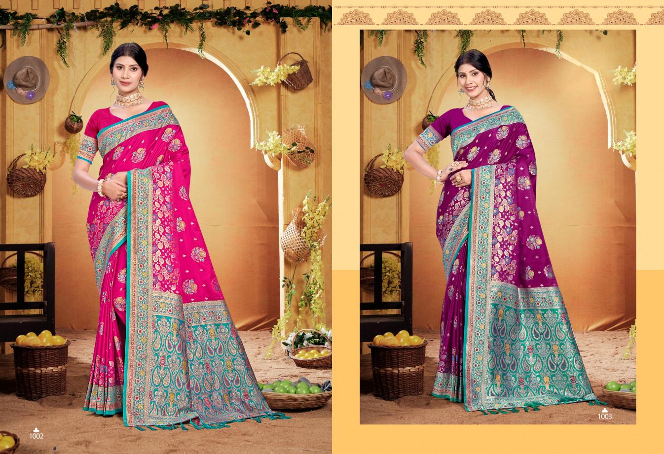 Bunawat - Surmai Satan 03 Sangam Prints Satin Silk Woven Work Traditional Saree