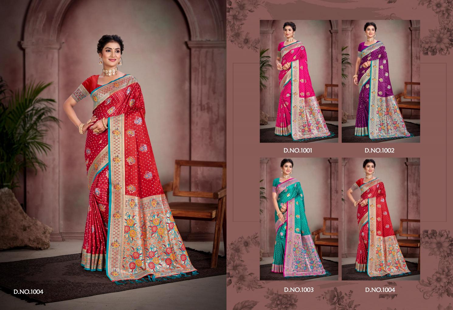 Bunawat - Surmai Satan 04 Sangam Prints Satin Silk Woven Work Traditional Saree