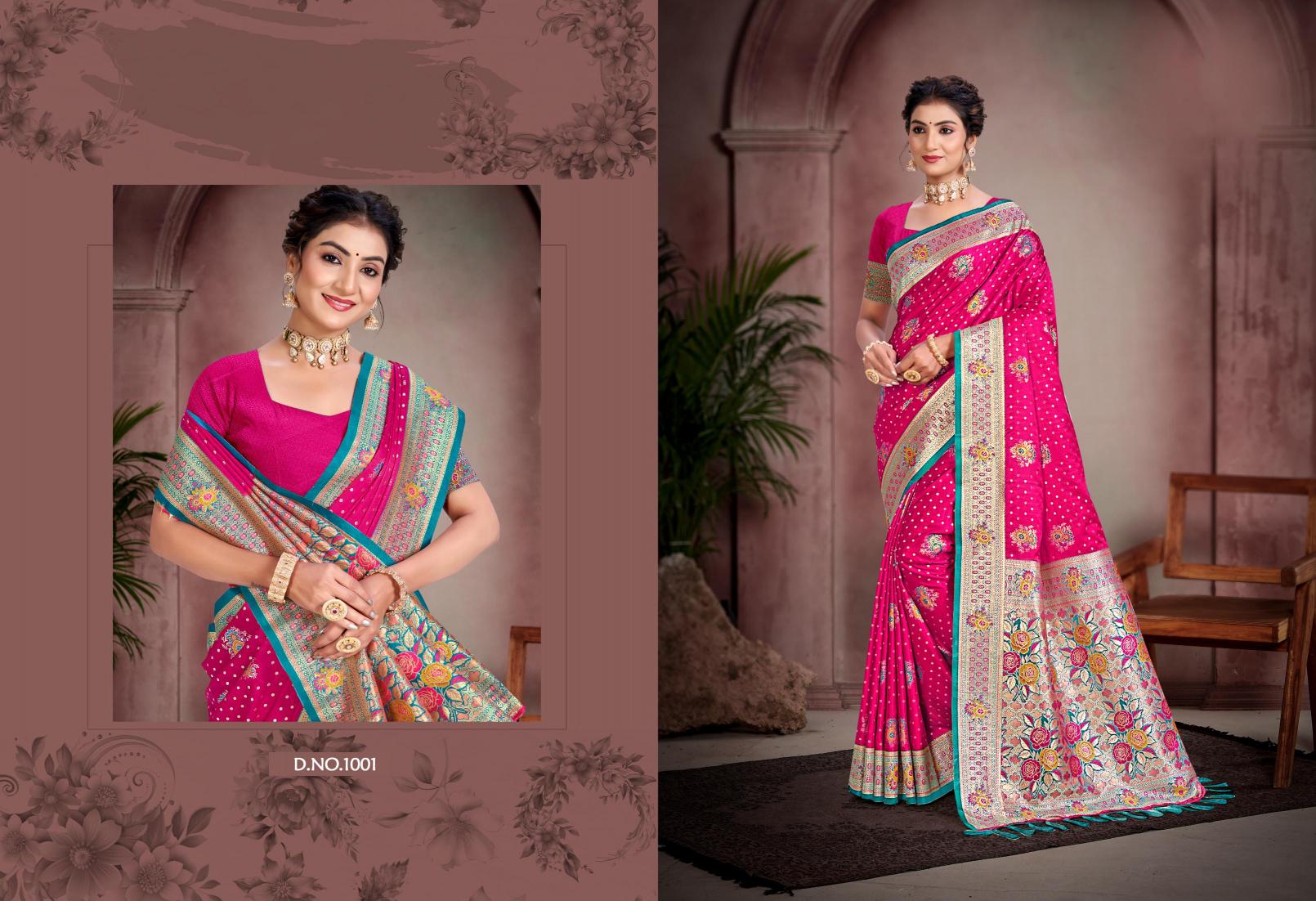 Bunawat - Surmai Satan 04 Sangam Prints Satin Silk Woven Work Traditional Saree