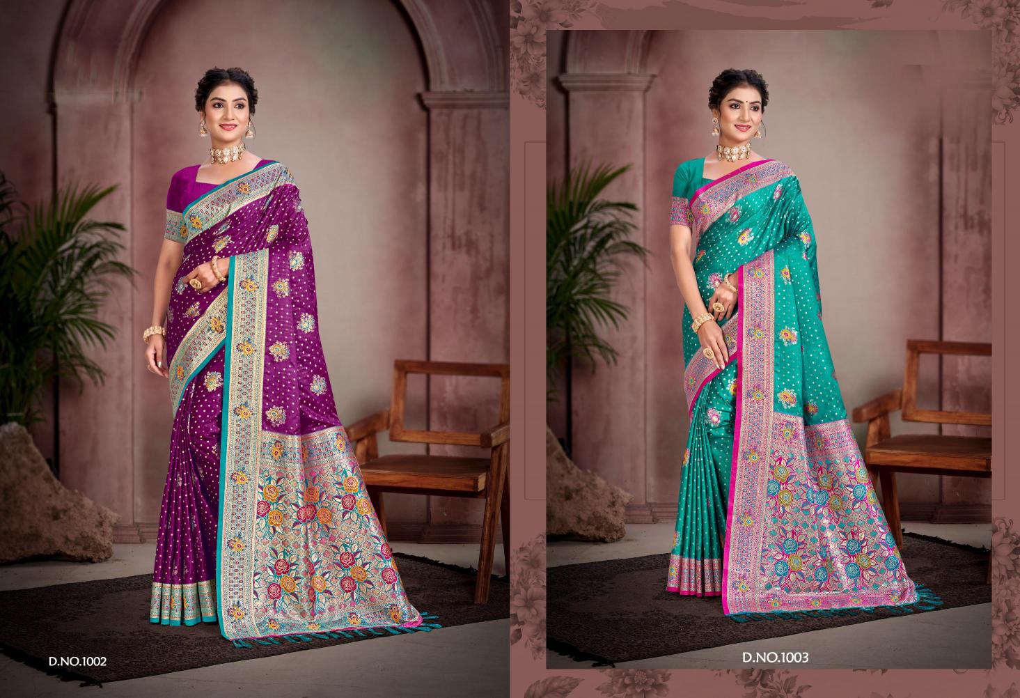 Bunawat - Surmai Satan 04 Sangam Prints Satin Silk Woven Work Traditional Saree