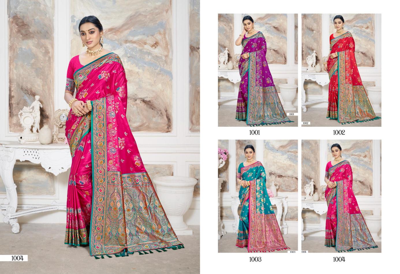 Bunawat - Surmai Satan 05 Sangam Prints Satin Silk Woven Work Traditional Saree
