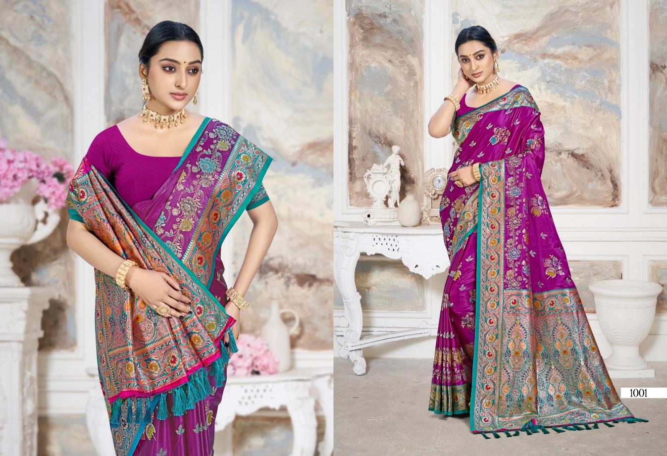 Bunawat - Surmai Satan 05 Sangam Prints Satin Silk Woven Work Traditional Saree