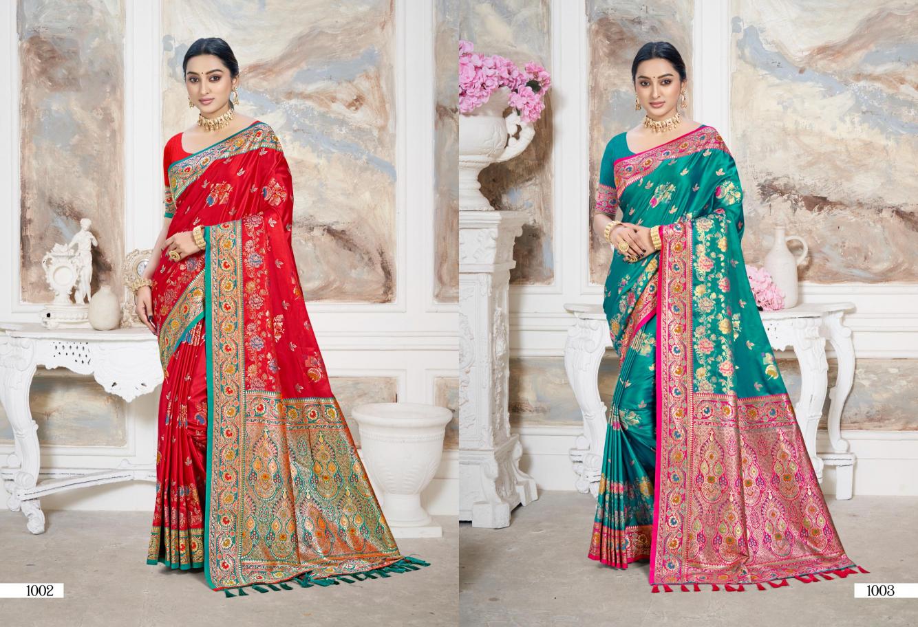 Bunawat - Surmai Satan 05 Sangam Prints Satin Silk Woven Work Traditional Saree