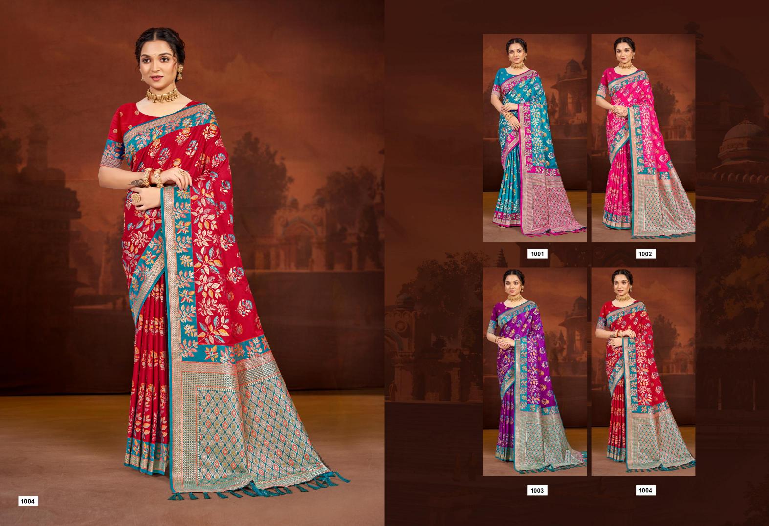Bunawat - Surmai Satan Sangam Prints Satin Silk Woven Work Traditional Saree