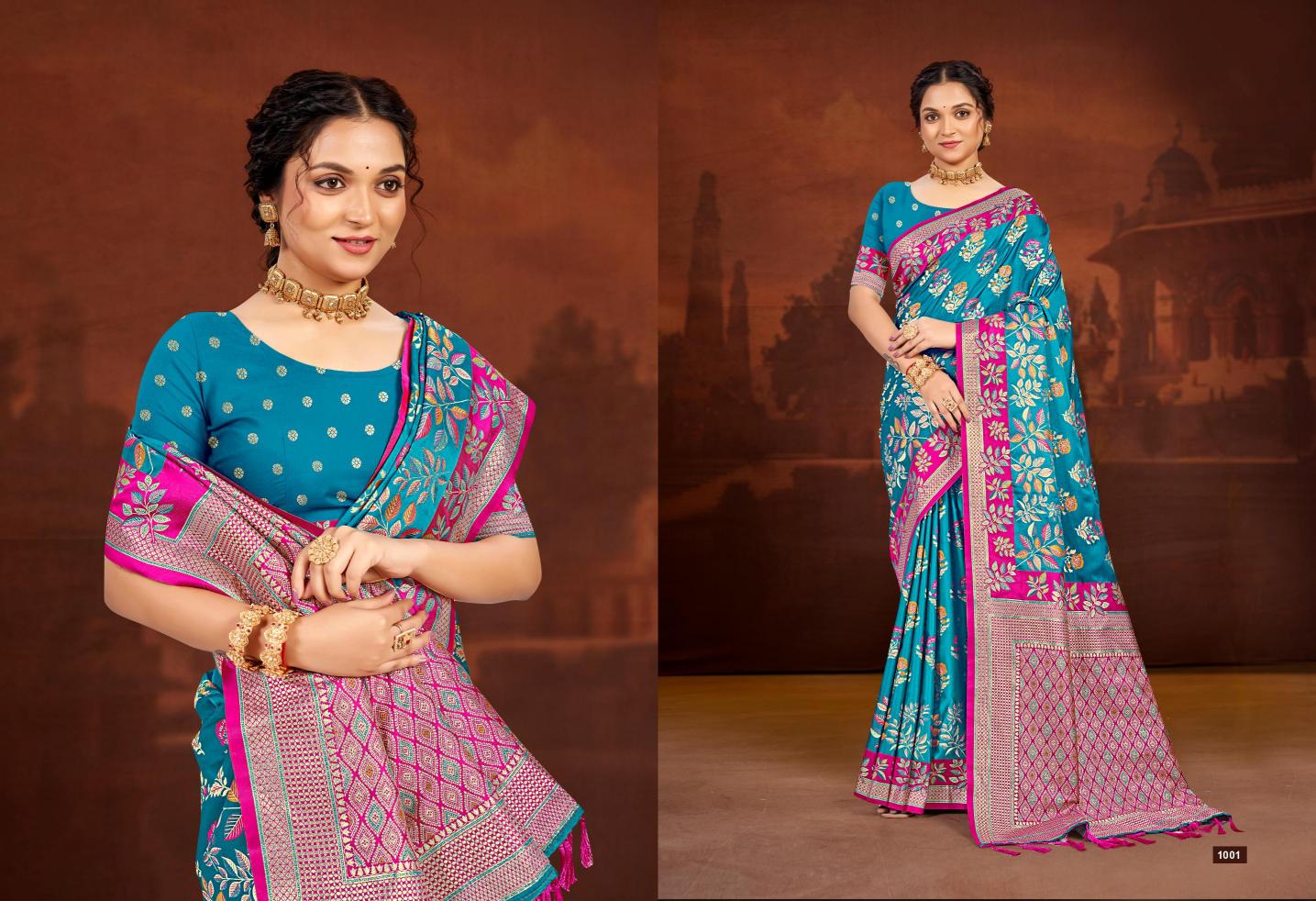 Bunawat - Surmai Satan Sangam Prints Satin Silk Woven Work Traditional Saree