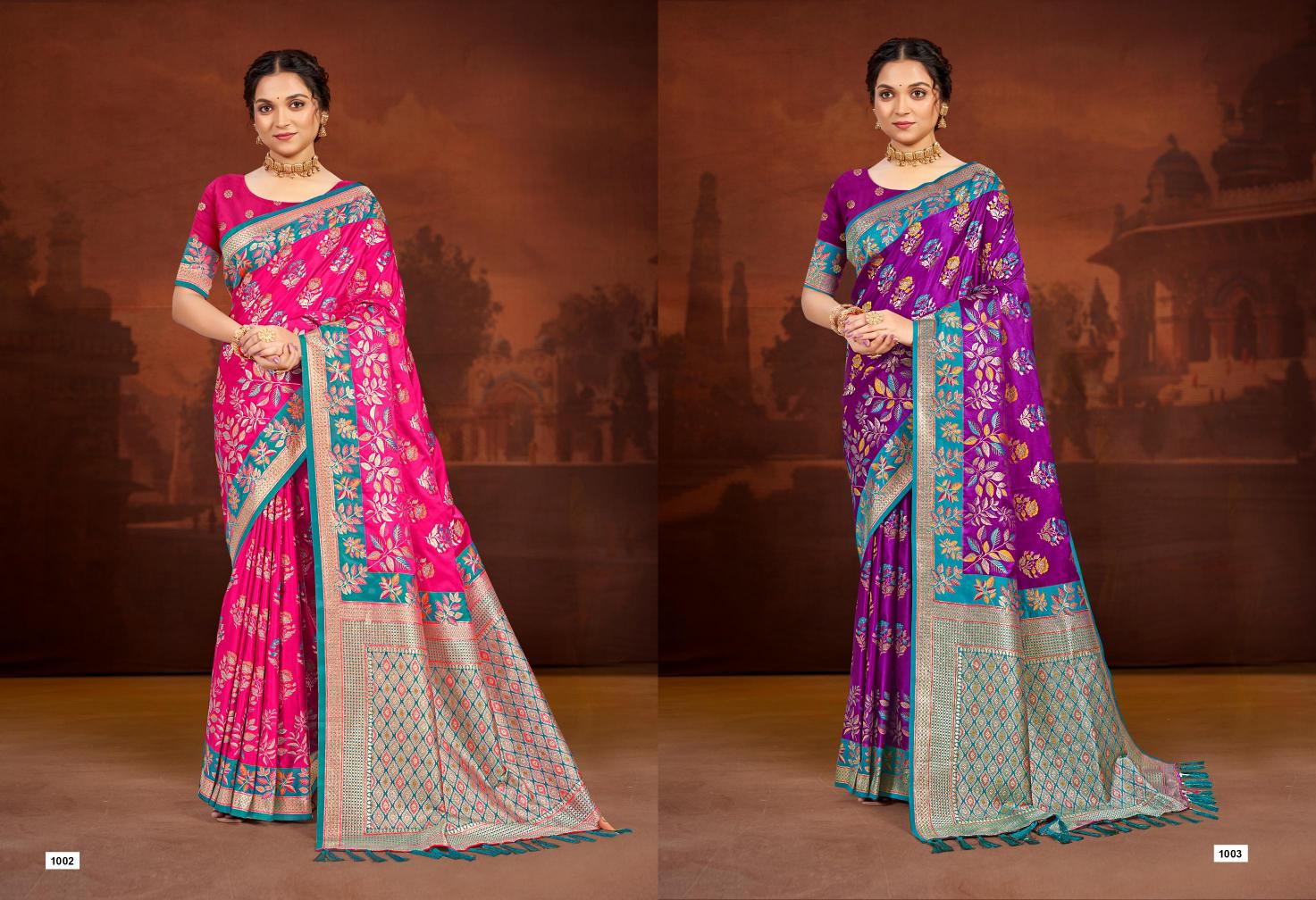 Bunawat - Surmai Satan Sangam Prints Satin Silk Woven Work Traditional Saree