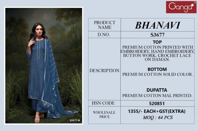 Ganga Bhanavi 3677 catalog wholesale ladies salwar kameez