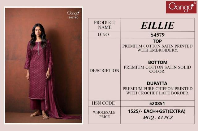 Ganga Eillie 4579 catalog wholesale unstitched salwar kameez material