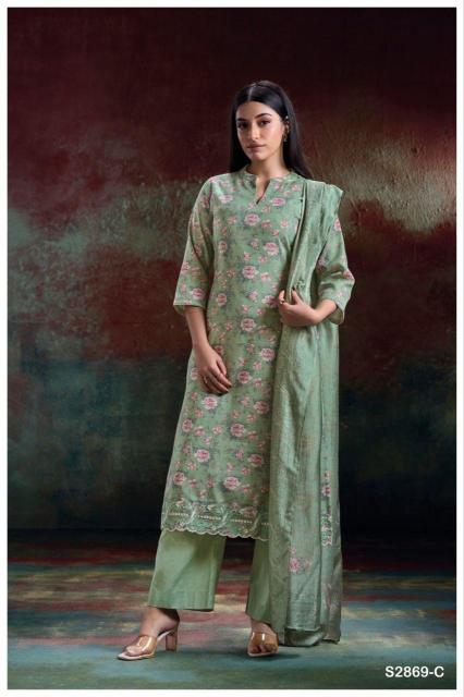 Ganga Hlaing 2869 catalog wholesale unstitched salwar kameez suppliers