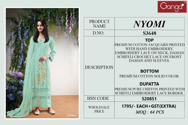 Ganga Nyomi 3648 catalog indian salwar kameez wholesale