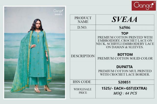 Ganga Sveaa 4506 catalog salwar kameez wholesale surat 