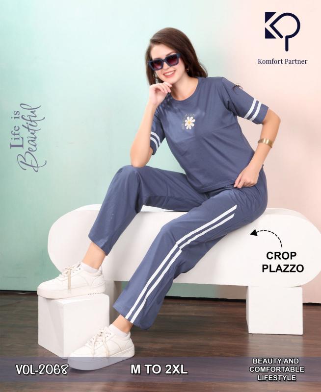 KP 2068 catalog crop t shirt with plazo night dress