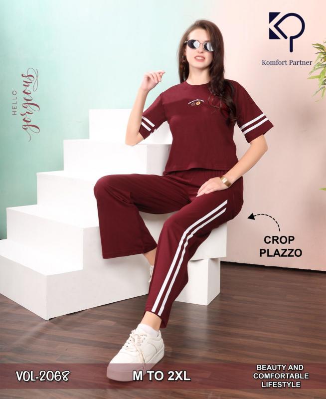 KP 2068 catalog crop t shirt with plazo night dress