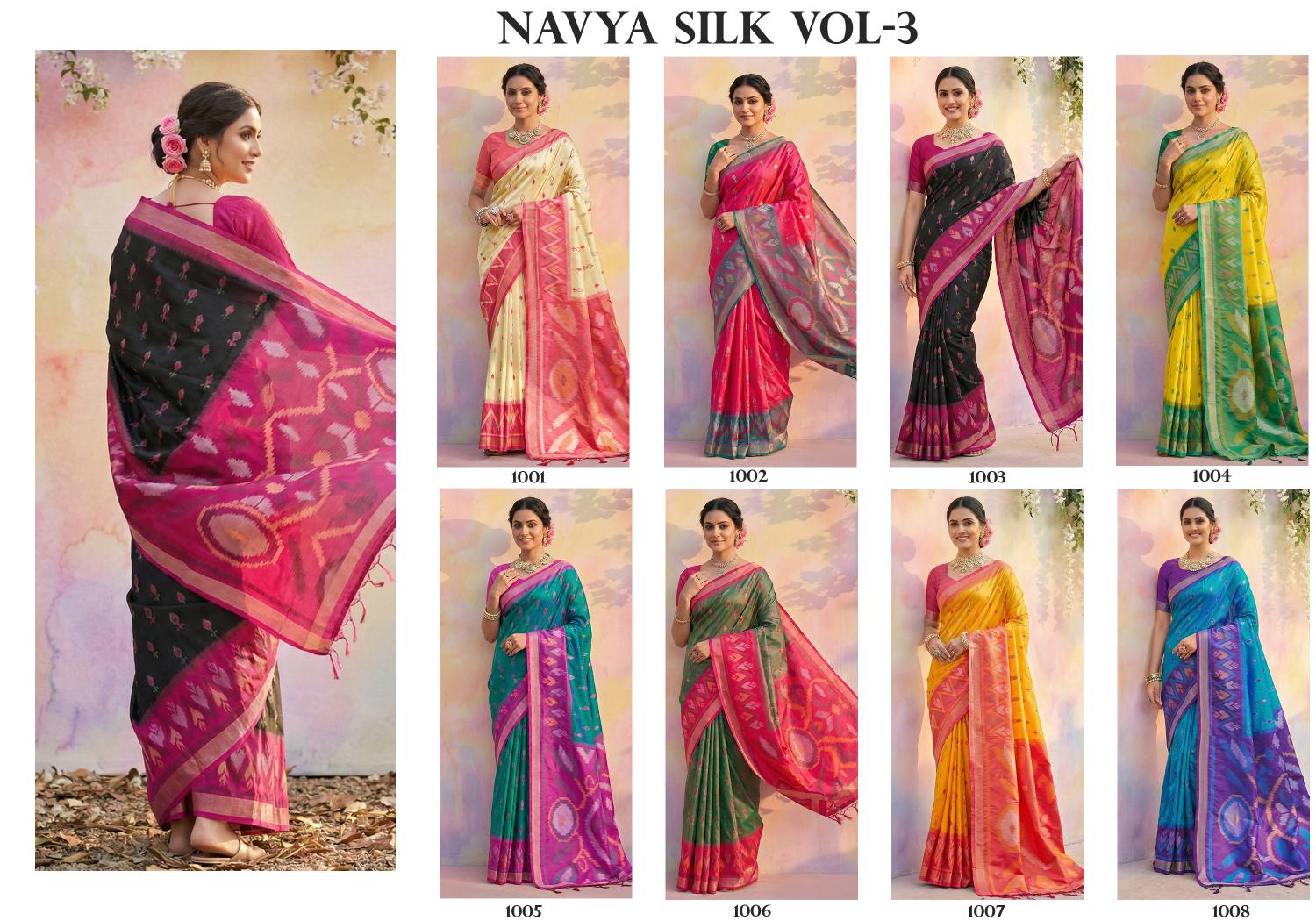 NAVYA SILK VOL 3 by shree shyam fashion fancy designer Pochampalli Soft Silk fabric saree wholesale with Fancy latkan