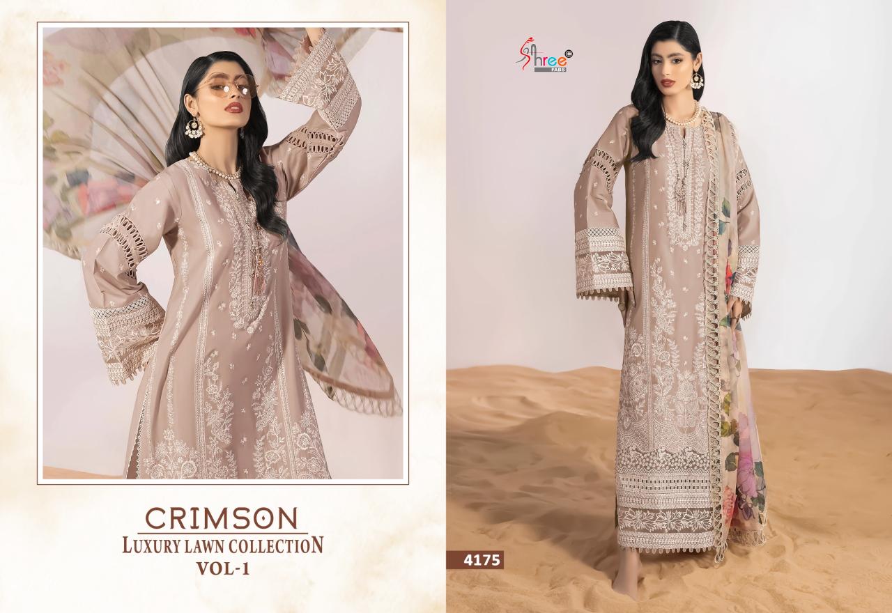 Shree fabs Crimson Luxury Lawn Collection Vol 1 catalog Chiffon Dupatta unstitched pakistani suits wholesale