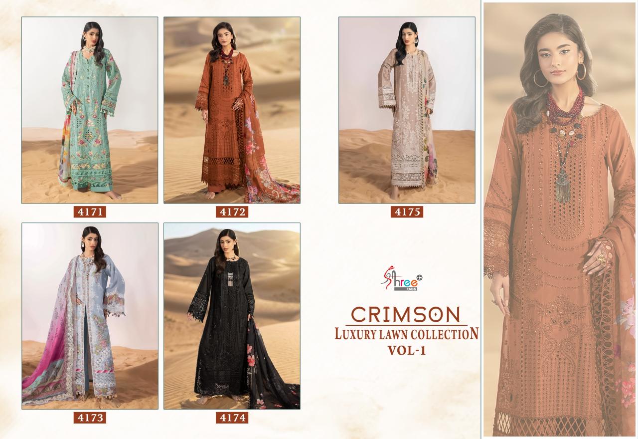 Shree fabs Crimson Luxury Lawn Collection Vol 1 catalog Cotton Dupatta surat wholesale pakistani suits