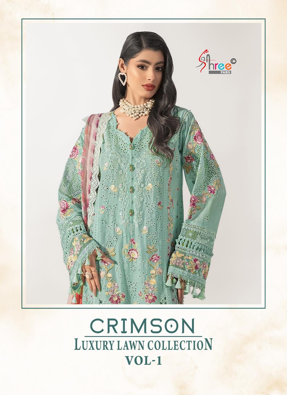 Shree fabs Crimson Luxury Lawn Collection Vol 1 catalog Cotton Dupatta surat wholesale pakistani suits