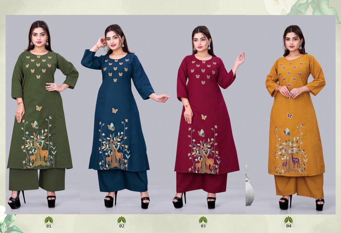 Surili - Aadya Flax Cotton Embroidery Kurta Palazzo Pant Set Traditional