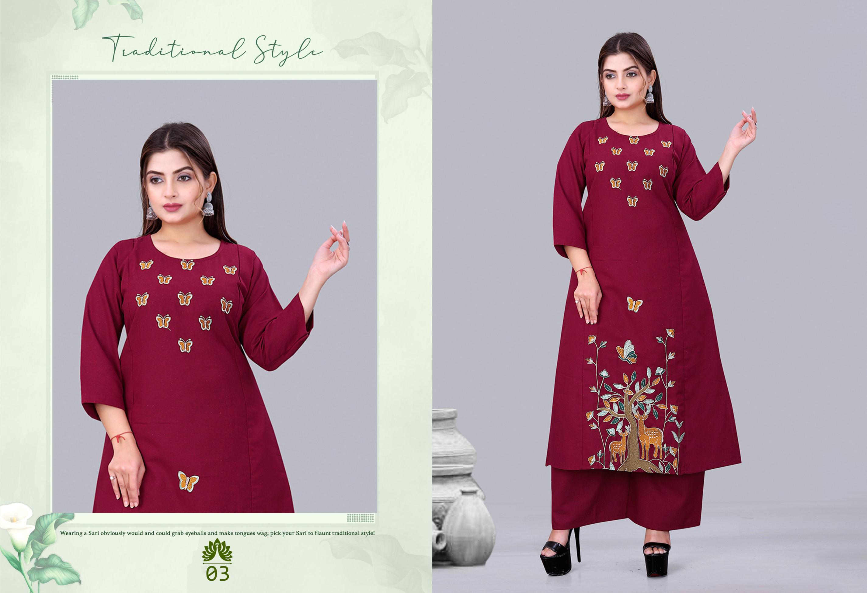 Surili - Aadya Flax Cotton Embroidery Kurta Palazzo Pant Set Traditional