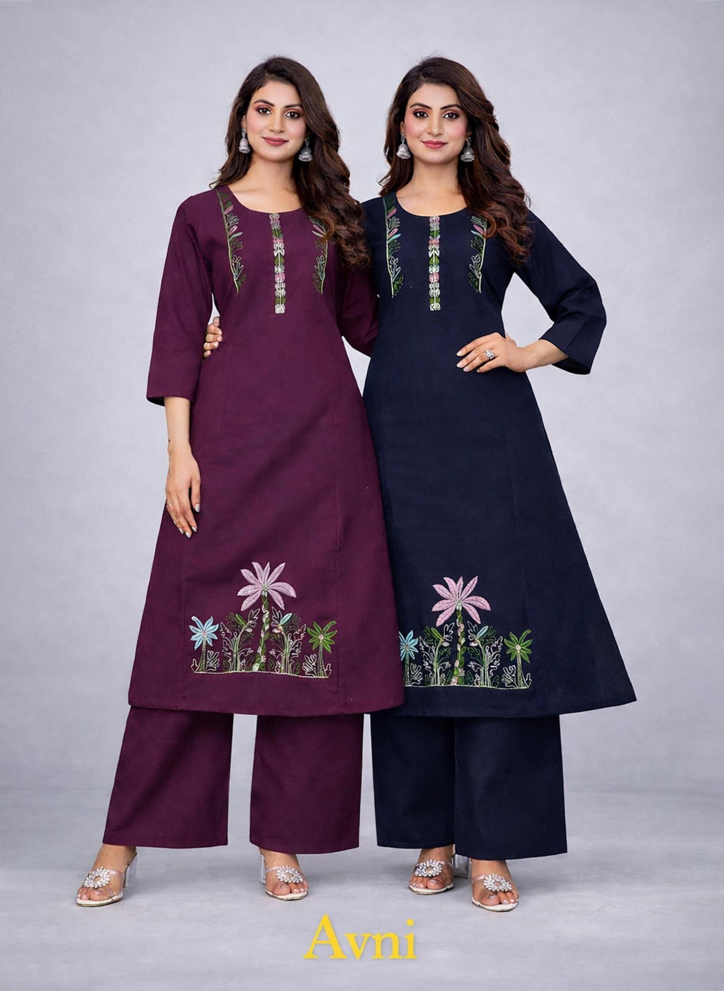 Surili - AVNI Flax Cotton Embroidery Kurta Palazzo Set