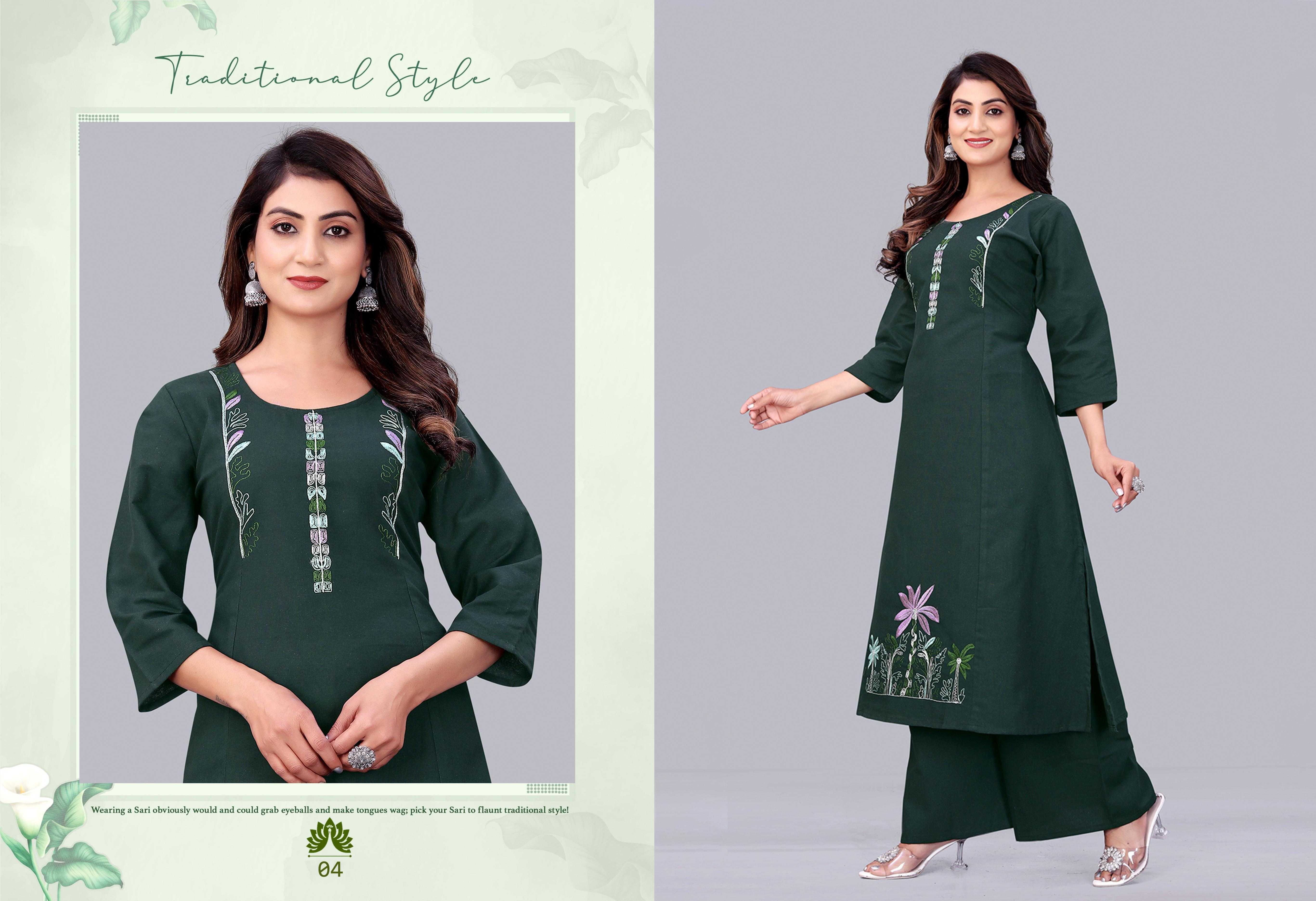 Surili - AVNI Flax Cotton Embroidery Kurta Palazzo Set