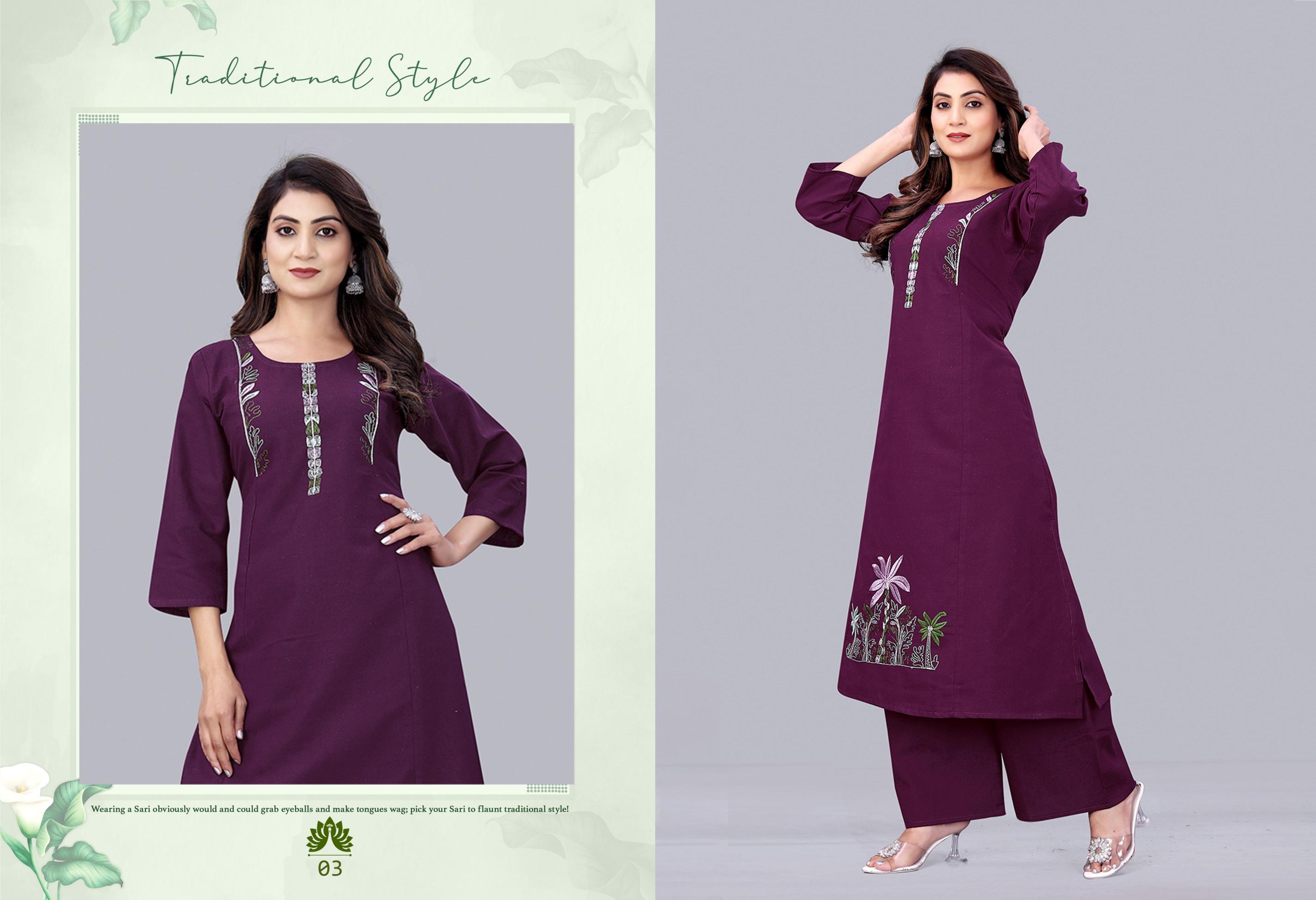 Surili - AVNI Flax Cotton Embroidery Kurta Palazzo Set