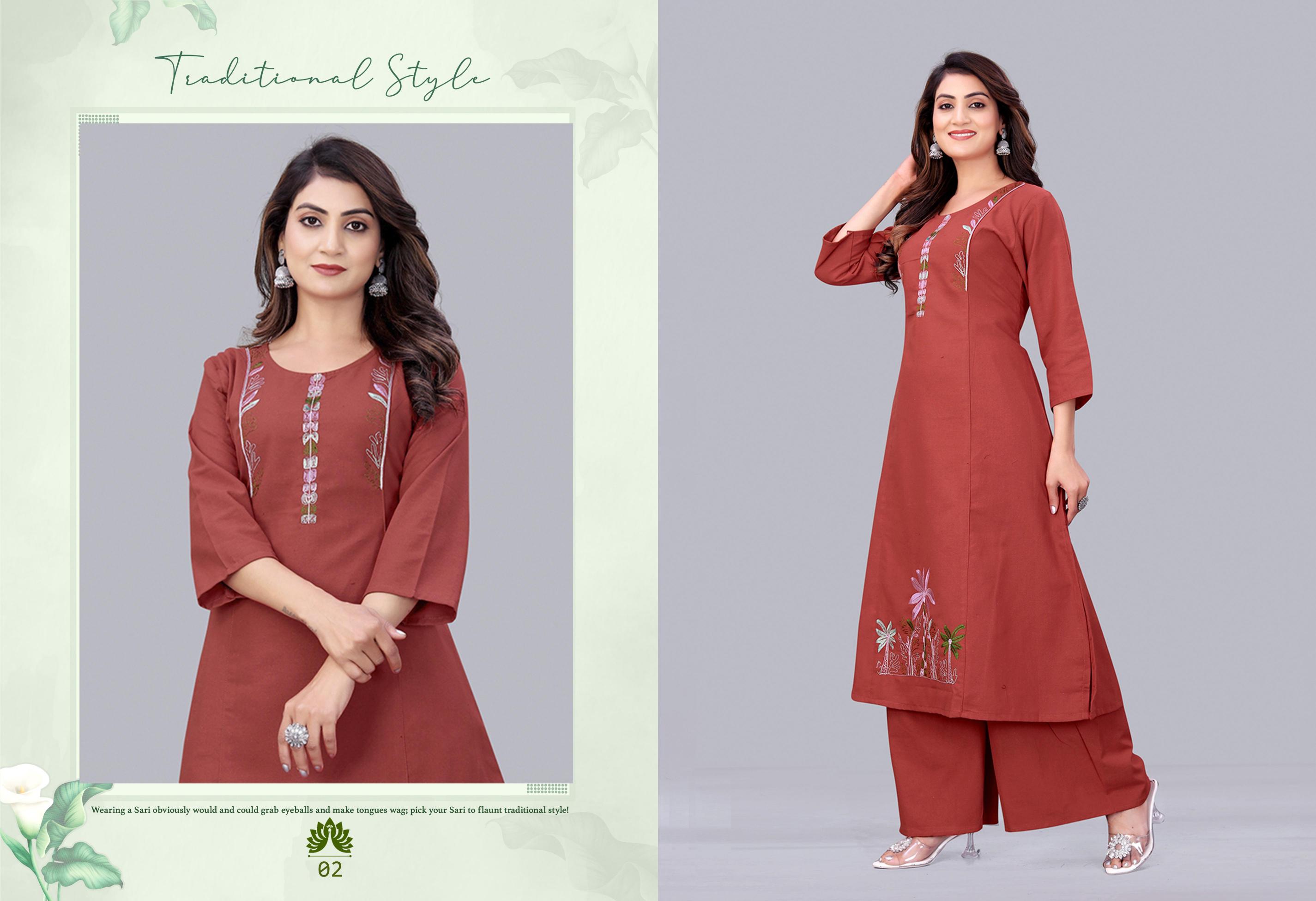 Surili - AVNI Flax Cotton Embroidery Kurta Palazzo Set