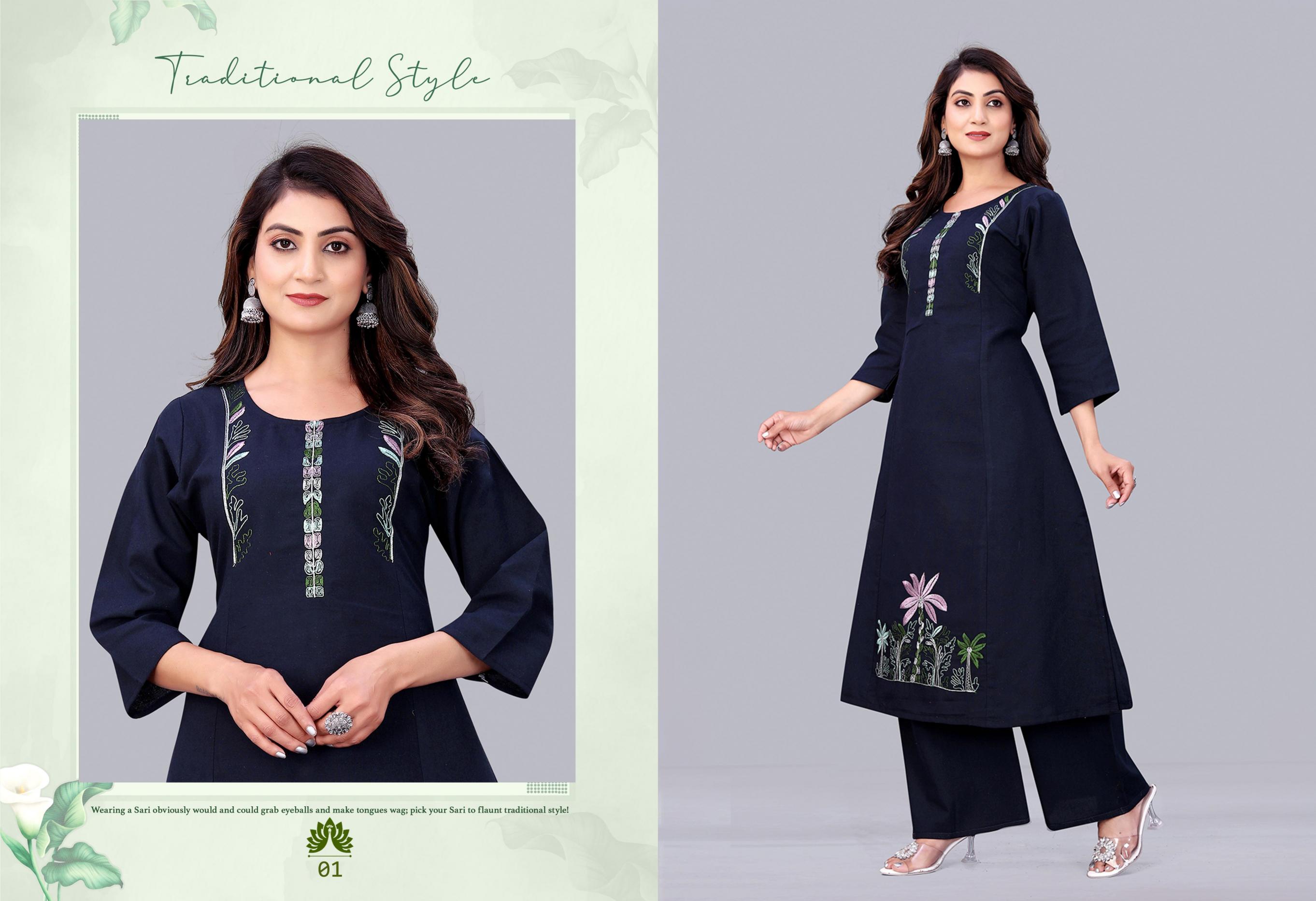 Surili - AVNI Flax Cotton Embroidery Kurta Palazzo Set