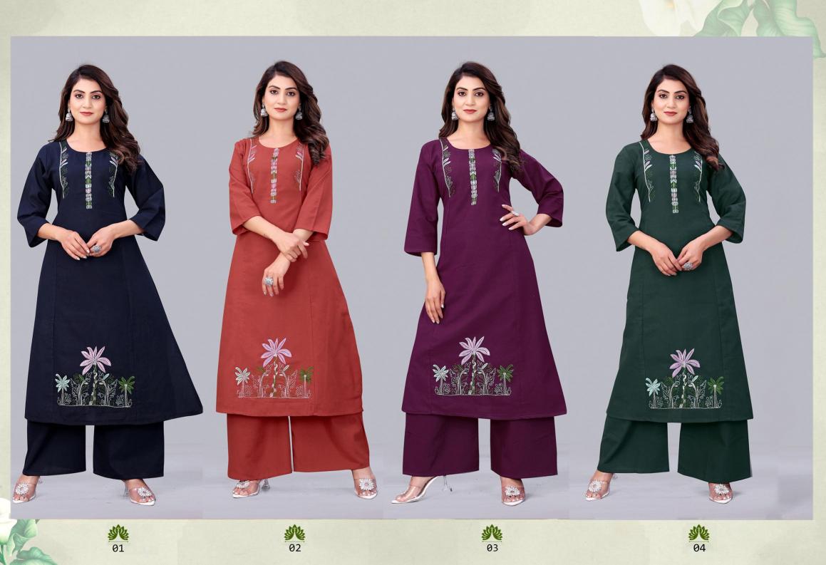 Surili - AVNI Flax Cotton Embroidery Kurta Palazzo Set