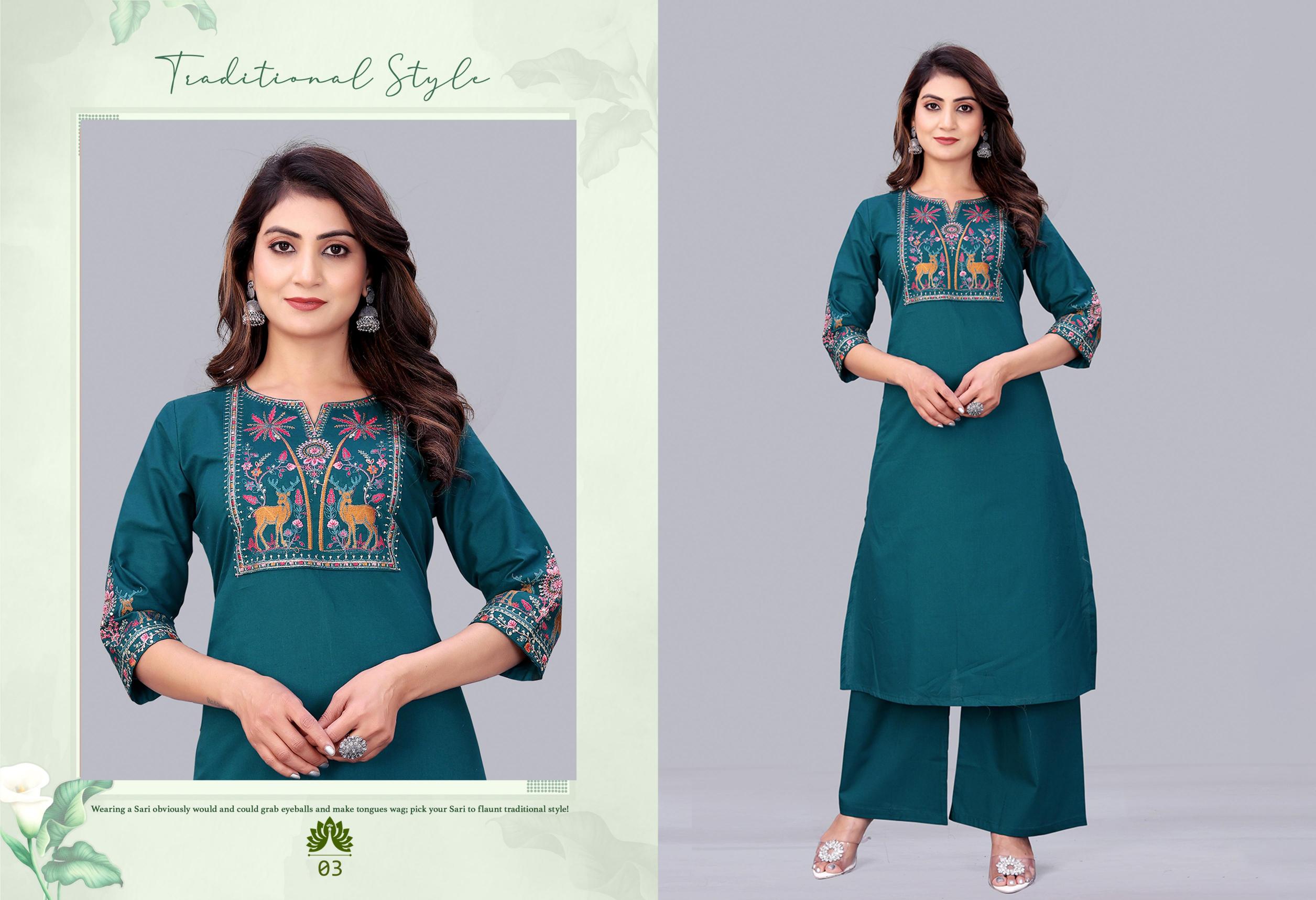 Surili - Bhavya Dabu Cotton Embroidery Kurta Palazzo Pant Set Traditional