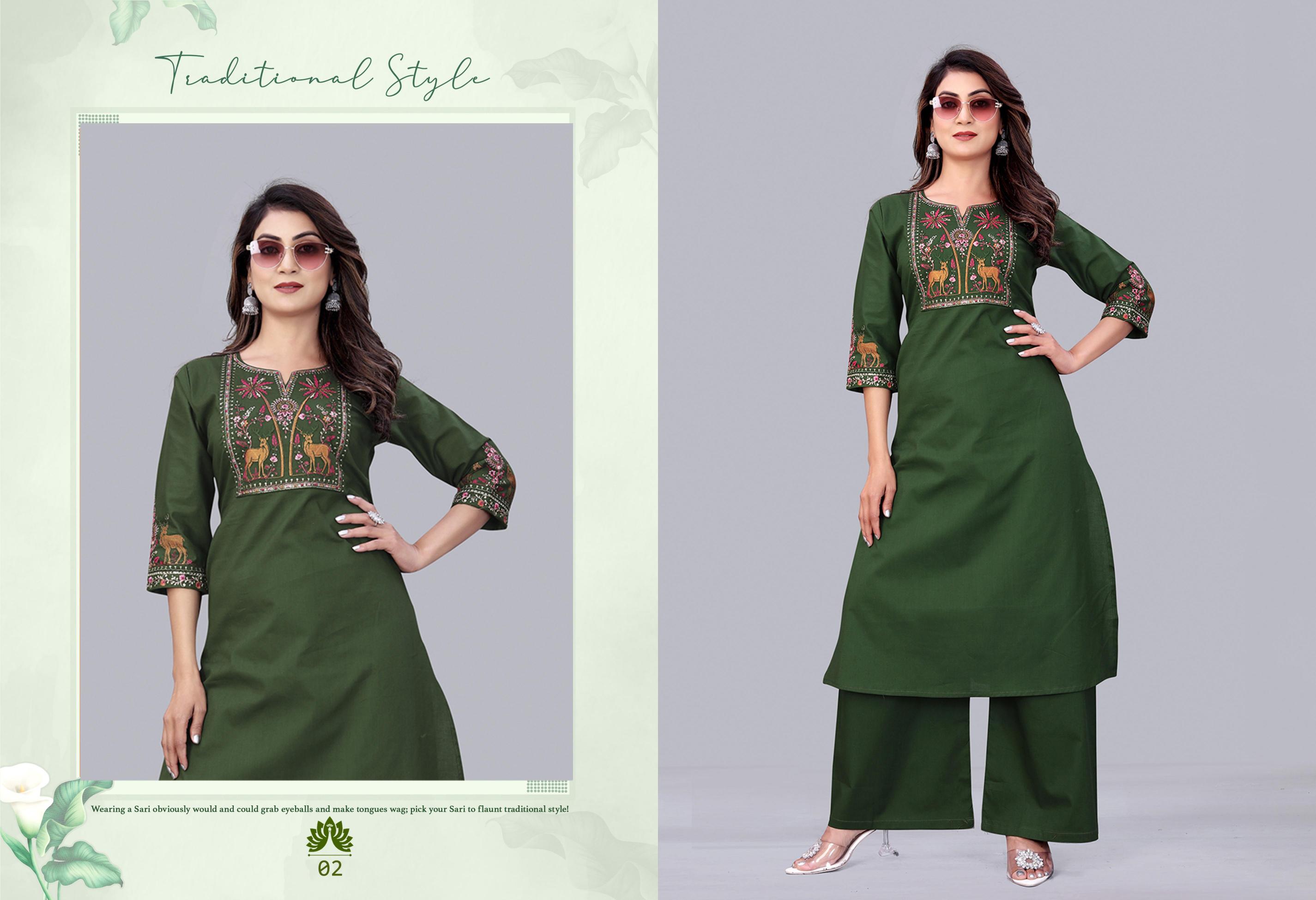 Surili - Bhavya Dabu Cotton Embroidery Kurta Palazzo Pant Set Traditional