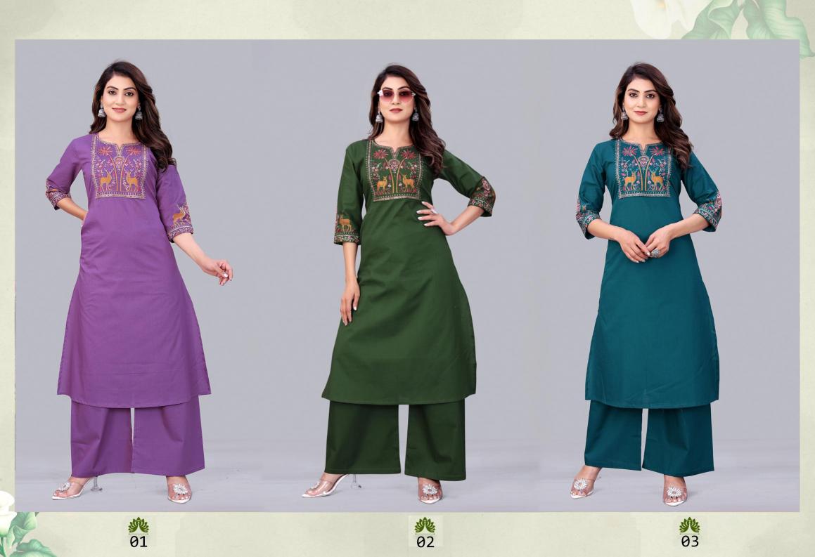Surili - Bhavya Dabu Cotton Embroidery Kurta Palazzo Pant Set Traditional