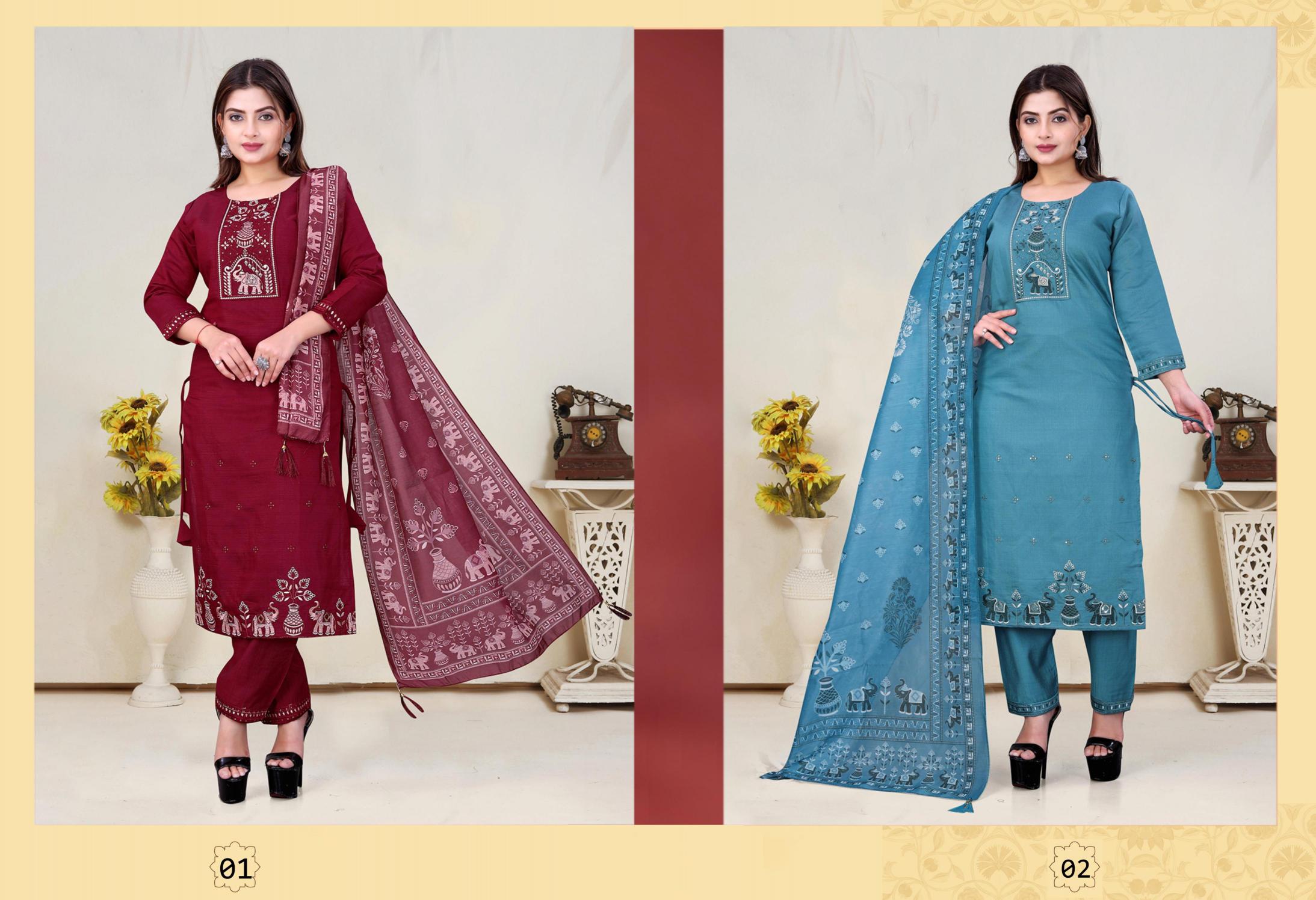 Surili - Chitra Vatican Cotton Embroidery Kurta Pant & Dupatta Set Traditional