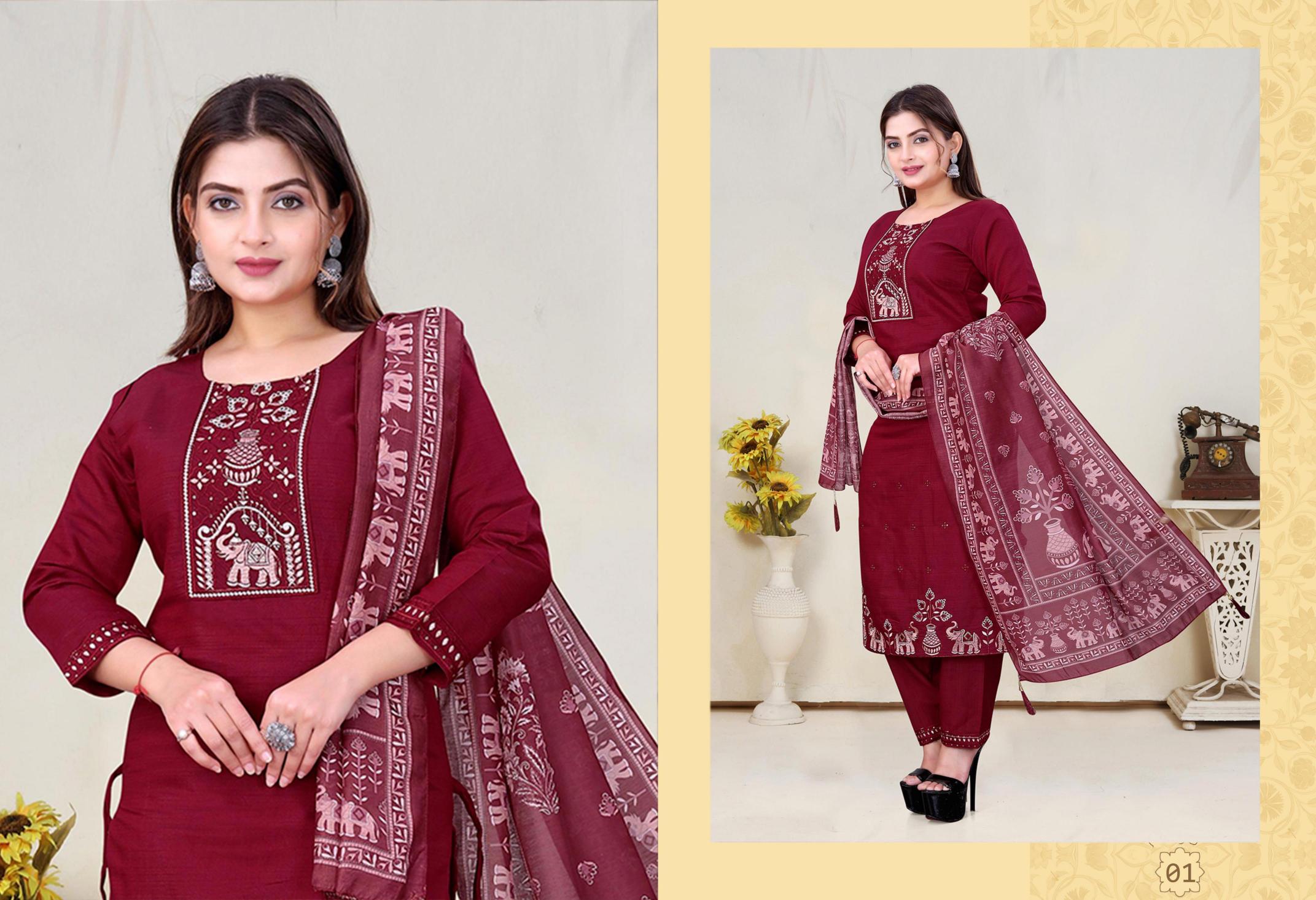 Surili - Chitra Vatican Cotton Embroidery Kurta Pant & Dupatta Set Traditional