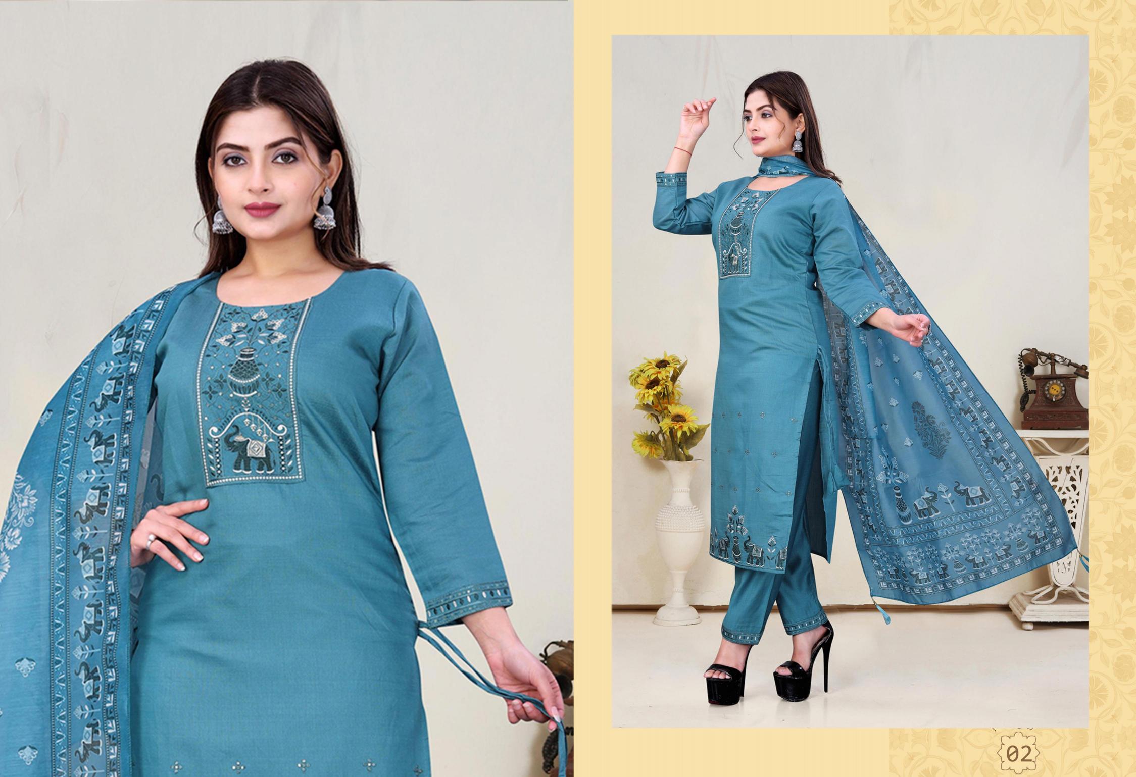 Surili - Chitra Vatican Cotton Embroidery Kurta Pant & Dupatta Set Traditional