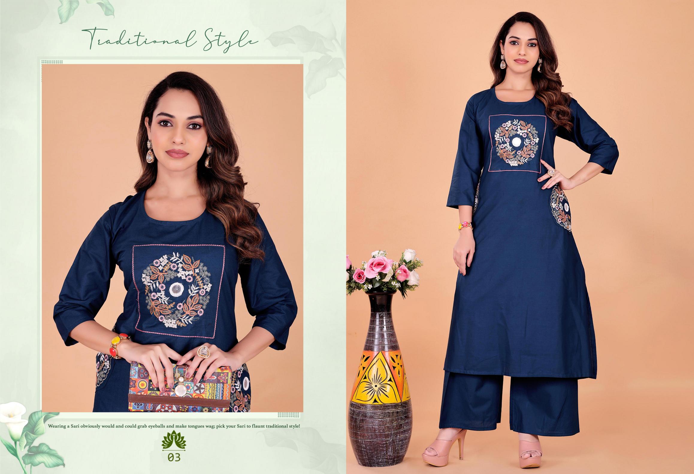 Surili - KALAKRITI Dabu Cotton Embroidery Kurta Palazzo Set