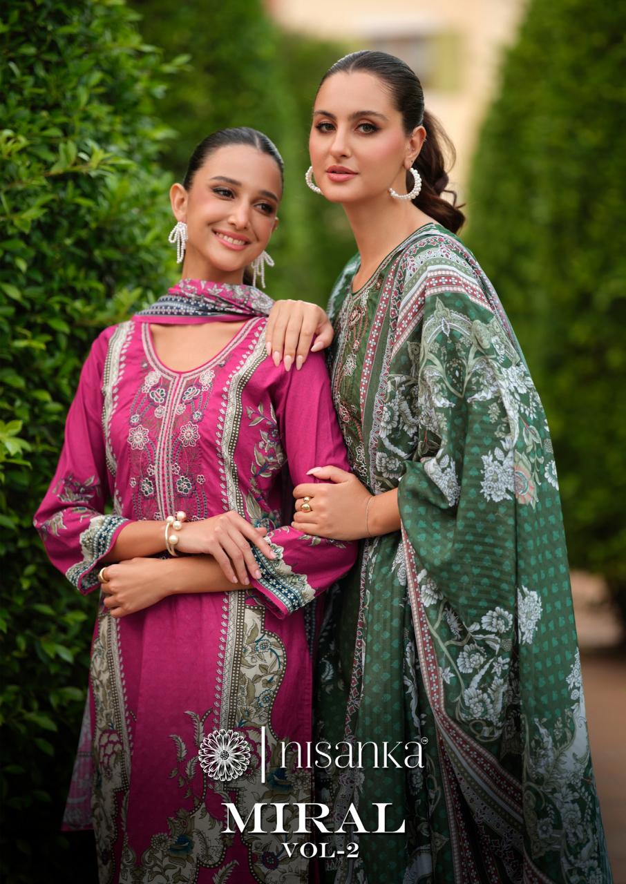 The Hermitage Shop Nisanka Miraal Luxury Lawn vol 2 catalog surat dress materials wholesalers in hyderabad