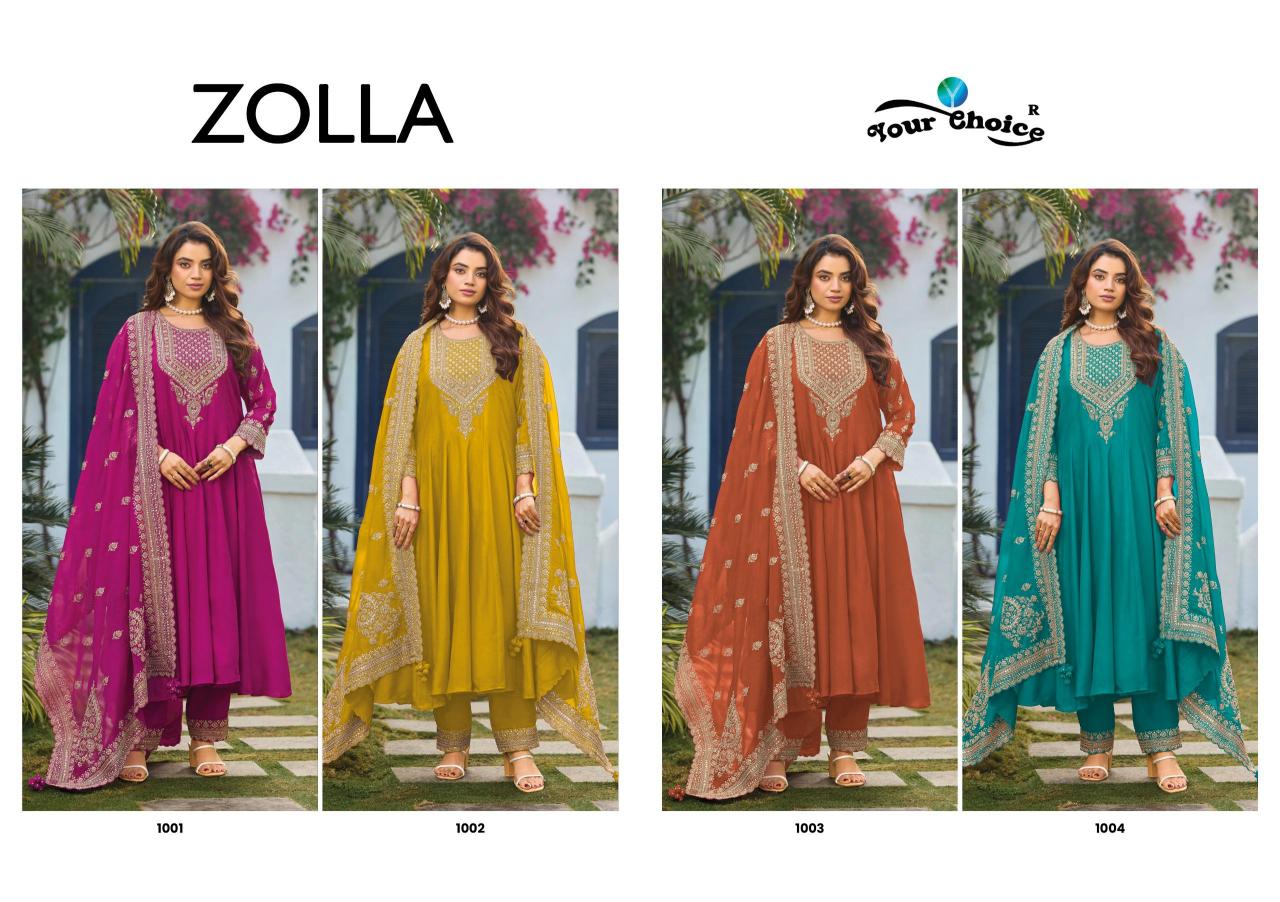 Your Choice Zolla 1001 to 1004 catalog designer salwar kameez wholesale in surat