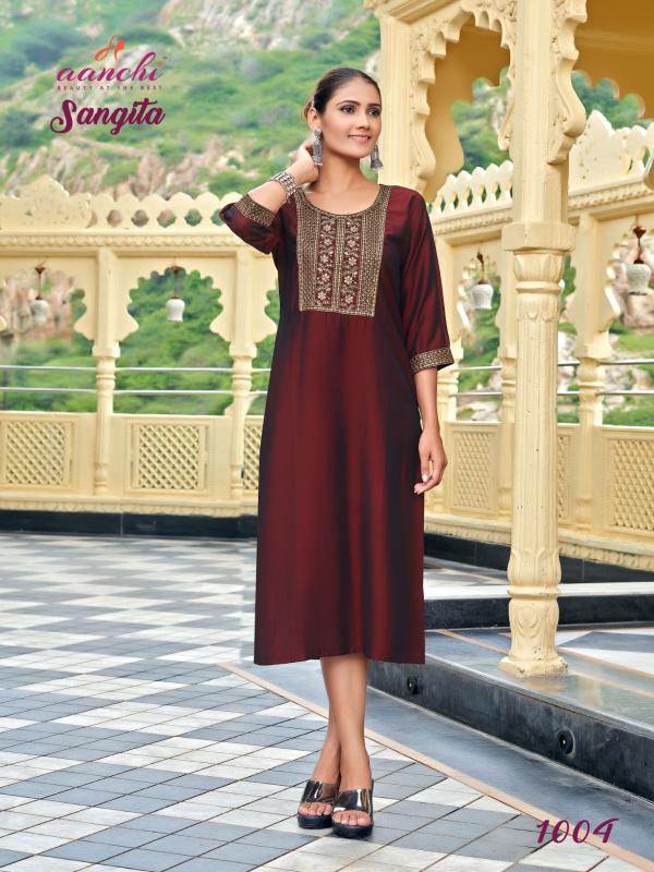 Aanchi Sangita catalog designer kurtis at wholesale price