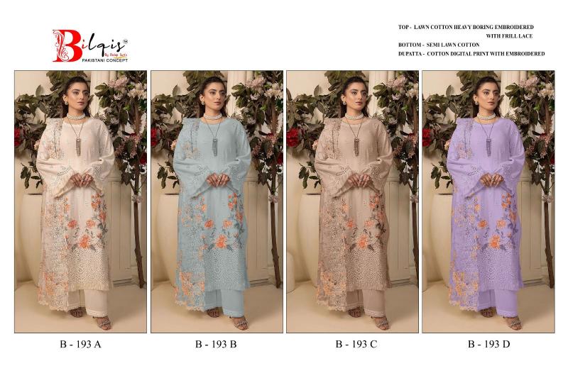 Bilqis B 193 A To D catalog wholesale pakistani salwar suits