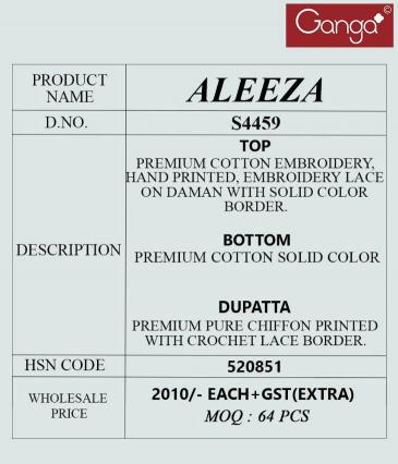 Ganga Aleeza 4459 catalog top office wear wholesale brand salwar kameez