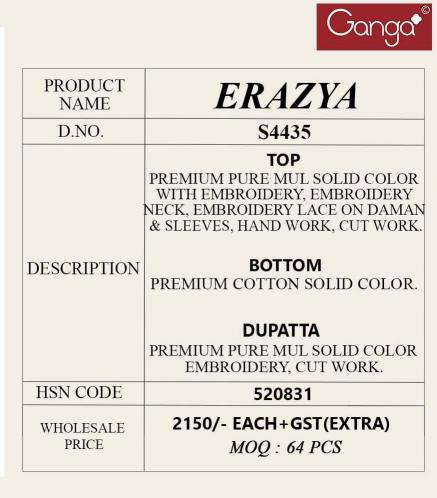 Ganga Erazya 4435 catalog ludhiyana design salwar kameez wholesale exporter